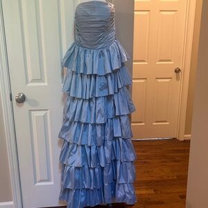 A-line Square Neckline Strapless Ruffled Taffeta Prom Dress with Slit Pleats